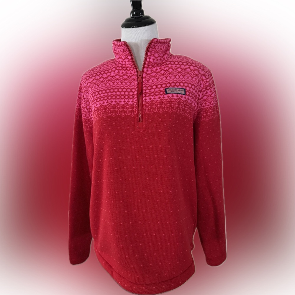 Vineyard Vines Women's Red and Pink Cowl Sweater sz M